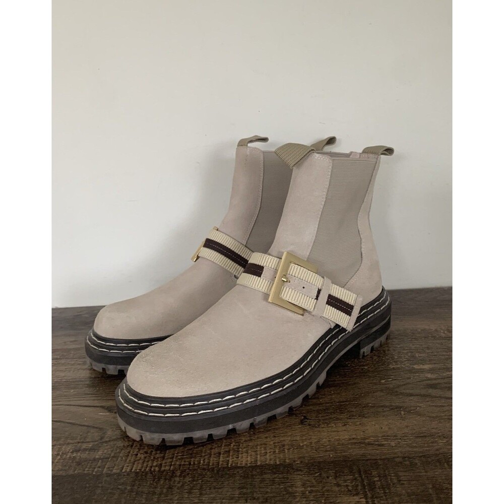 Cecelia New York Womens Harriet Suede Pull On Chelsea Ankle Boots 8 Taupe Lug